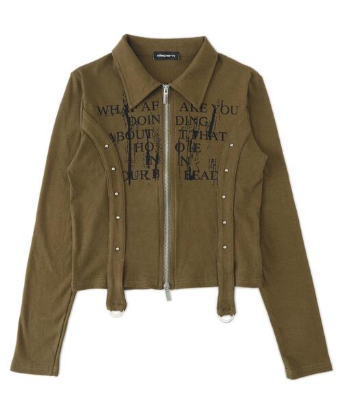 dispark（ディスパーク）の「DISPARK/Wジップスタッズクロップドトップス（Tシャツ/カットソー・レディース・カーキ/ホワイト・FREE）」の18枚目の写真