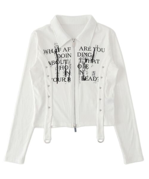 dispark（ディスパーク）の「DISPARK/Wジップスタッズクロップドトップス（Tシャツ/カットソー・レディース・カーキ/ホワイト・FREE）」の17枚目の写真