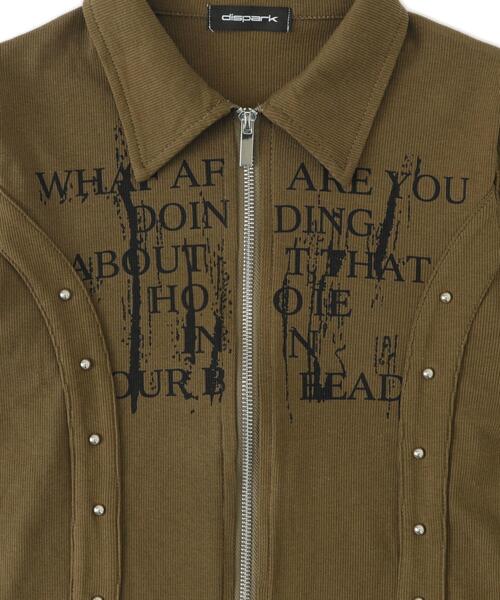 dispark（ディスパーク）の「DISPARK/Wジップスタッズクロップドトップス（Tシャツ/カットソー・レディース・カーキ/ホワイト・FREE）」の14枚目の写真