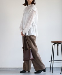 cepo | クロップド丈 フリルギャザーシアーブラウス〈80番手糸使用の軽くて柔らかブラウス〉(シャツ/ブラウス)