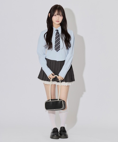 ALLuRing ChaRm(アリュリングチャーム)の「Strip Ruffle Pleated Mini Skirt / ストライプフリルプリーツスカート(スカート・レディース・グレー/ブラック・M/S)」の19枚目の写真