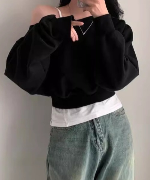 paravion(パラビオン)の「オフショル裏毛プルオーバー(スウェット・レディース・グレー/ブラック/ホワイト・FREE)」の1枚目の写真