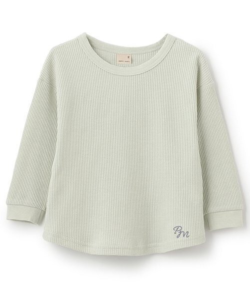 petit main(プティマイン)の「【GOODPRICE】ワッフル長袖Tシャツ(Tシャツ/カットソー・キッズ・ライトグリーン/ライトベージュ/キナリ/トップグレー/レッド/ネイビー・80cm/90cm/110cm/100cm/120cm/130cm)」の1枚目の写真