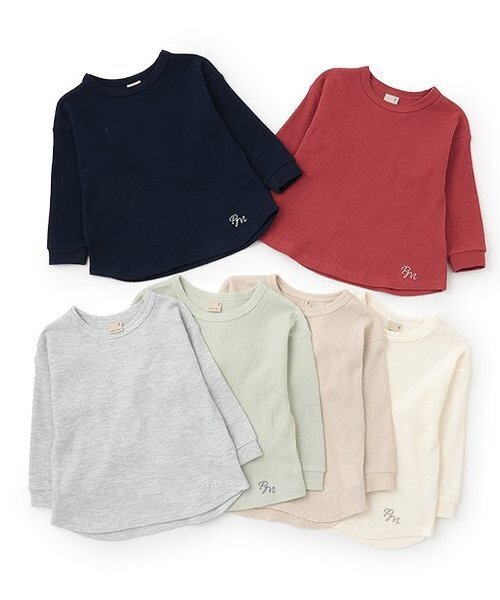 petit main(プティマイン)の「【GOODPRICE】ワッフル長袖Tシャツ(Tシャツ/カットソー・キッズ・ライトグリーン/ライトベージュ/キナリ/トップグレー/レッド/ネイビー・80cm/90cm/110cm/100cm/120cm/130cm)」の12枚目の写真