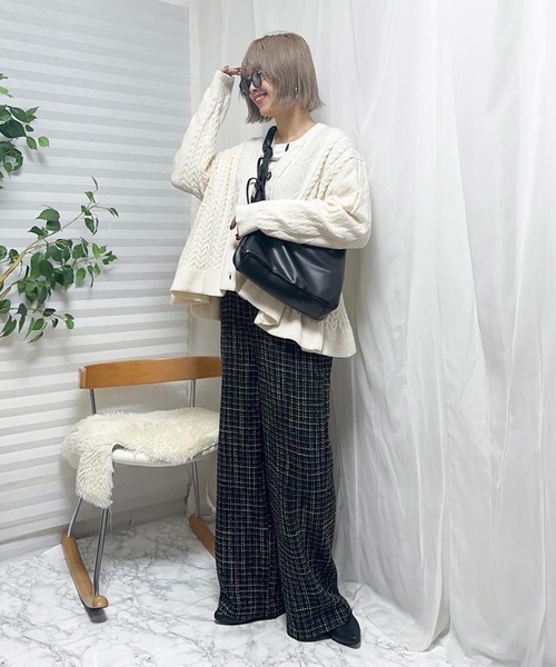 aquagarage(アクアガレージ)の「ツイードVネックオールインワン(ワンピース・レディース・アイボリー/ブラック・M/M2/L/P)」の17枚目の写真