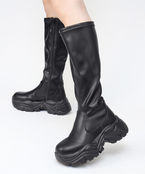 LOVEHUNTER(ラブハンター)の「LOVEHUNTER/+7cm 軽量厚底 スニーカーソール ストレッチロングブーツ(2239)(ブーツ・レディース・ブラック・M/L/LL/3L/SS/S)」の4枚目の写真