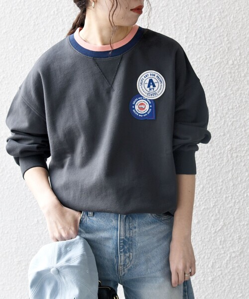 セール】SHIPS any:〈洗濯機可能〉USAコットン 裏毛 ワッペン ライン