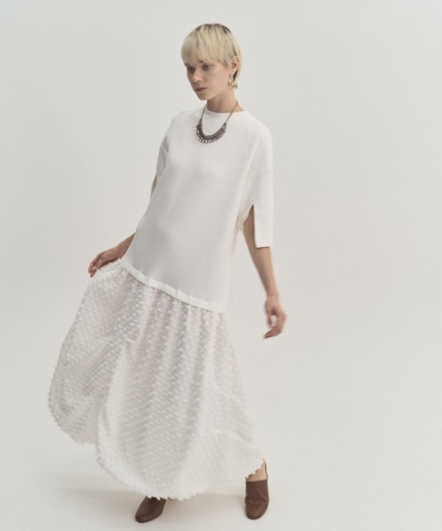 Muel Chic(ミュエルシック)の「Fond OP フォンドワンピース(ワンピース・レディース・グレー×ホワイト/ブラック/オフホワイト・FREE)」の4枚目の写真