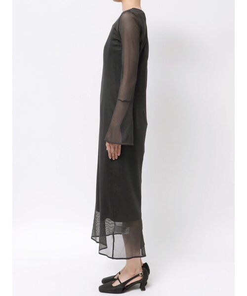 LAGUNAMOON（ラグナムーン）の「ソフトメッシュフレアスリーブワンピース（ワンピース・レディース・チャコールグレー/アイボリー・SMALL/MEDIUM）」の4枚目の写真