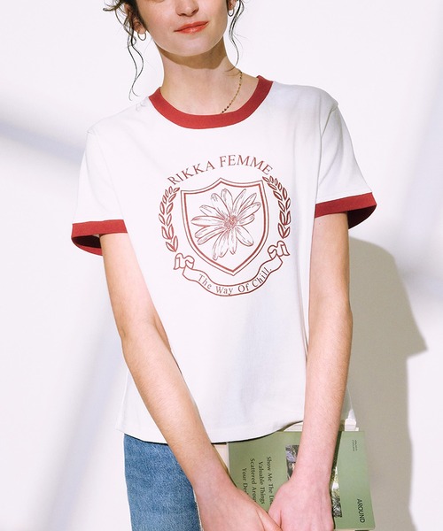 ムラサキスポーツ(ムラサキスポーツ)の「RIKKA FEMME/リッカファム リンガーTシャツ RF25SS06(Tシャツ/カットソー・レディース・ホワイト×レッド/ホワイト×ネイビー・M/L/S/M)」の2枚目の写真