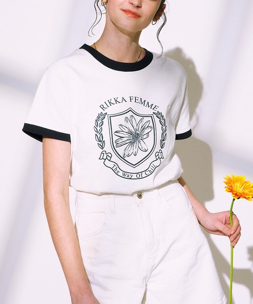 ムラサキスポーツ(ムラサキスポーツ)の「RIKKA FEMME/リッカファム リンガーTシャツ RF25SS06(Tシャツ/カットソー・レディース・ホワイト×レッド/ホワイト×ネイビー・M/L/S/M)」の1枚目の写真