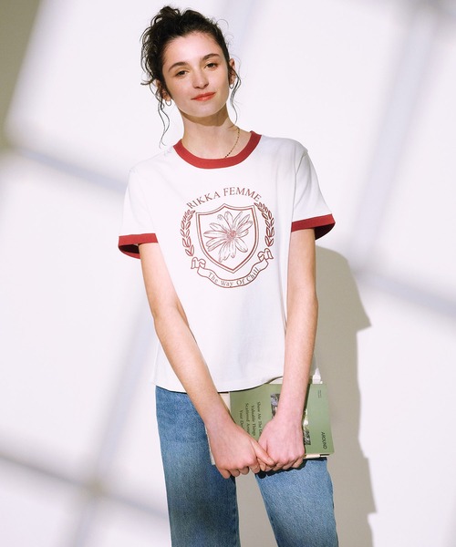 ムラサキスポーツ(ムラサキスポーツ)の「RIKKA FEMME/リッカファム リンガーTシャツ RF25SS06(Tシャツ/カットソー・レディース・ホワイト×レッド/ホワイト×ネイビー・M/L/S/M)」の9枚目の写真