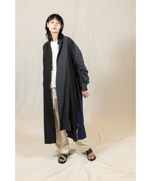 OSMOSIS（オズモーシス）の「切替ギャザースリーブシャツワンピース（ワンピース・レディース・ピンク/ストライプ/ブラック・ONE SIZE）」の2枚目の写真