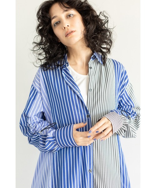 OSMOSIS（オズモーシス）の「切替ギャザースリーブシャツワンピース（ワンピース・レディース・ピンク/ストライプ/ブラック・ONE SIZE）」の20枚目の写真