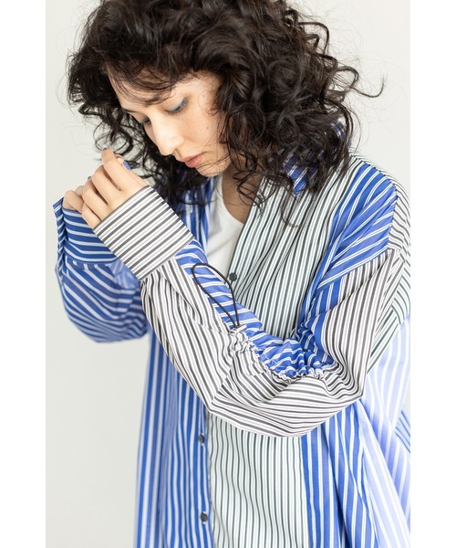 OSMOSIS（オズモーシス）の「切替ギャザースリーブシャツワンピース（ワンピース・レディース・ピンク/ストライプ/ブラック・ONE SIZE）」の21枚目の写真