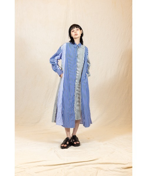 OSMOSIS（オズモーシス）の「切替ギャザースリーブシャツワンピース（ワンピース・レディース・ピンク/ストライプ/ブラック・ONE SIZE）」の14枚目の写真