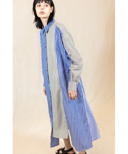 OSMOSIS（オズモーシス）の「切替ギャザースリーブシャツワンピース（ワンピース・レディース・ピンク/ストライプ/ブラック・ONE SIZE）」の17枚目の写真