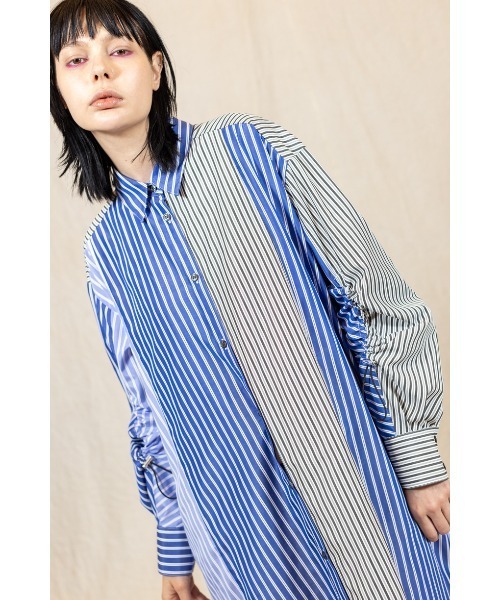 OSMOSIS（オズモーシス）の「切替ギャザースリーブシャツワンピース（ワンピース・レディース・ピンク/ストライプ/ブラック・ONE SIZE）」の18枚目の写真