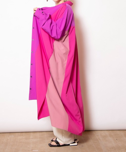 OSMOSIS（オズモーシス）の「切替ギャザースリーブシャツワンピース（ワンピース・レディース・ピンク/ストライプ/ブラック・ONE SIZE）」の13枚目の写真