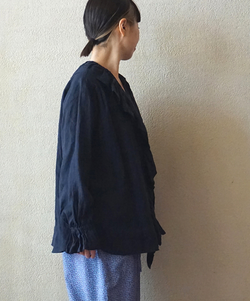 追加》フレンチリネン フリルパフブラウス（シャツ/ブラウス