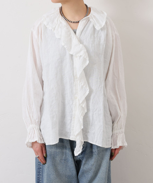 追加》フレンチリネン フリルパフブラウス（シャツ/ブラウス