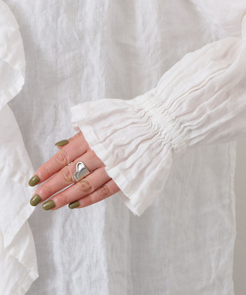 追加》フレンチリネン フリルパフブラウス（シャツ/ブラウス