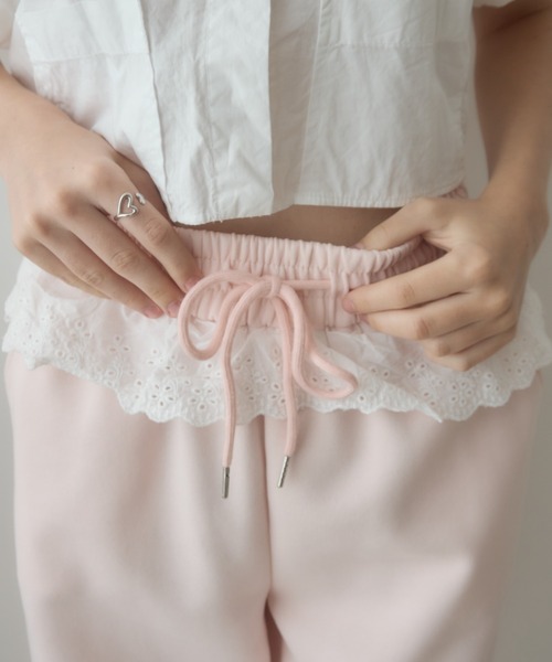 レースフリルスウェットパンツ/lace frill sweat pants