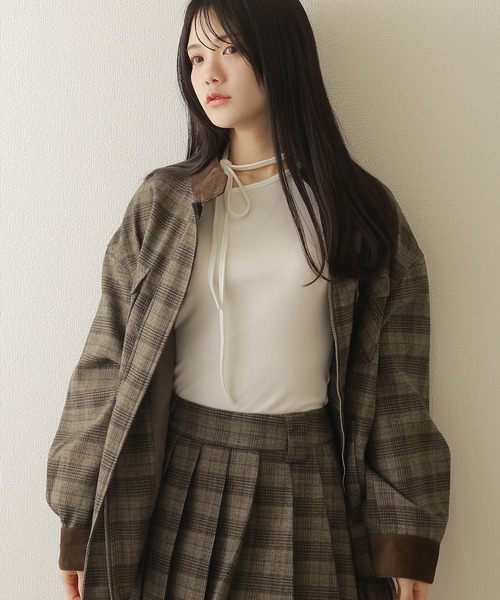 M DOLLY(エムドリー)の「check stand collar jacket/チェックスタンドカラージャケット(ブルゾン・レディース・オリーブ・S/M)」の2枚目の写真