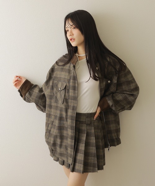 M DOLLY(エムドリー)の「check stand collar jacket/チェックスタンドカラージャケット(ブルゾン・レディース・オリーブ・S/M)」の5枚目の写真