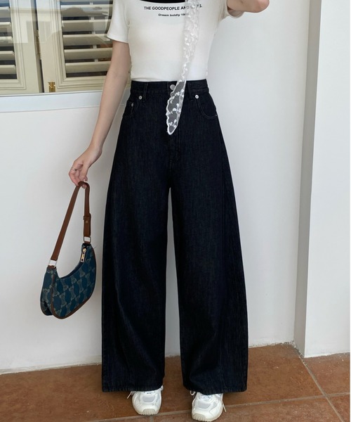 売り切り　デニムティアーズパンツ(黒) セール】パネル切替バレルデニムパンツ（デニムパンツ）｜DIAVEL