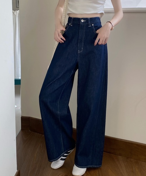 売り切り　デニムティアーズパンツ(黒) セール】ヴィンテージオーバーダイ加工バレルデニムパンツ