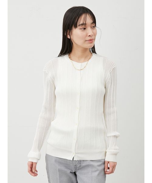 【美品】ミラ　オーウェン　ストライプカーディガン　花　シアー素材 Amazon | [ミラオーウェン] シアーアンサンブルフラワー