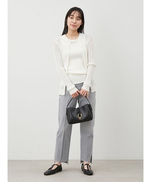 Mila Owen（ミラオーウェン）の「シアーリブアンサンブルニットカーディガン（カーディガン/ボレロ・レディース・ホワイト/ブラック/ピンク・1/0）」の12枚目の写真