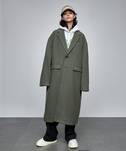 ENDER PRODUCTS（エンダープロダクツ）の「ニットメルトンオーバーサイズロングチェスターコート【ENDER PRODUCTS/エンダープロダクツ】（チェスターコート・メンズ・オリーブ・L）」の2枚目の写真
