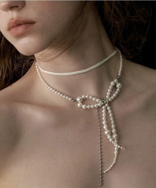 UP START（アップスタート）の「【LAMPOON】パールリボンネックレス（ネックレス・レディース・ホワイト・FREE）」の3枚目の写真