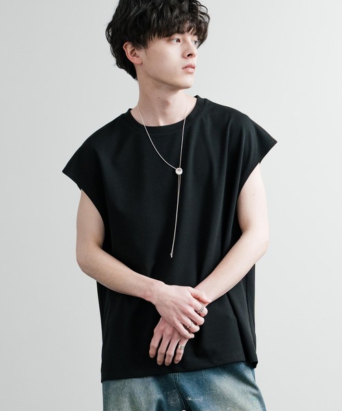 Rocky Monroe(ロッキーモンロー)の「UVカット 梨地オーバーサイズノースリーブTシャツ/ストレッチタンクトップ(タンクトップ・メンズ・ダークグレー/ベージュ/ブルーグレー/ブラック/ダークグリーン/オフホワイト・M/L/LL)」の13枚目の写真