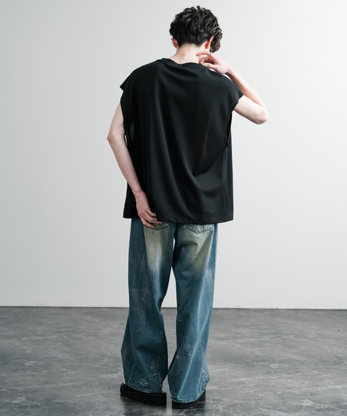 Rocky Monroe(ロッキーモンロー)の「UVカット 梨地オーバーサイズノースリーブTシャツ/ストレッチタンクトップ(タンクトップ・メンズ・ダークグレー/ベージュ/ブルーグレー/ブラック/ダークグリーン/オフホワイト・M/L/LL)」の15枚目の写真