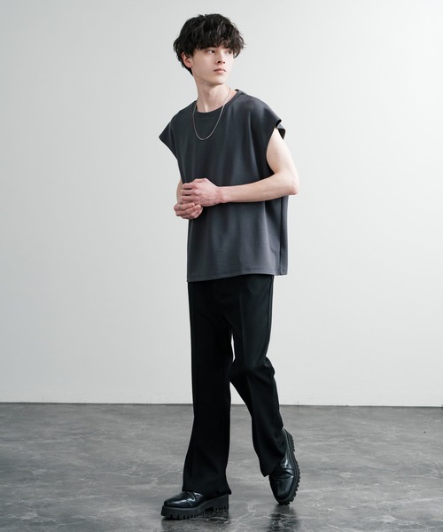 Rocky Monroe(ロッキーモンロー)の「UVカット 梨地オーバーサイズノースリーブTシャツ/ストレッチタンクトップ(タンクトップ・メンズ・ダークグレー/ベージュ/ブルーグレー/ブラック/ダークグリーン/オフホワイト・M/L/LL)」の18枚目の写真