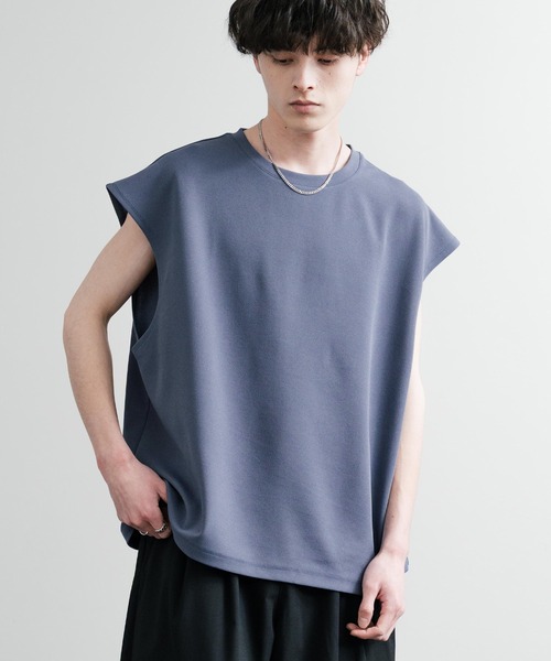 Rocky Monroe(ロッキーモンロー)の「UVカット 梨地オーバーサイズノースリーブTシャツ/ストレッチタンクトップ(タンクトップ・メンズ・ダークグレー/ベージュ/ブルーグレー/ブラック/ダークグリーン/オフホワイト・M/L/LL)」の20枚目の写真