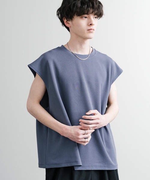 Rocky Monroe(ロッキーモンロー)の「UVカット 梨地オーバーサイズノースリーブTシャツ/ストレッチタンクトップ(タンクトップ・メンズ・ダークグレー/ベージュ/ブルーグレー/ブラック/ダークグリーン/オフホワイト・M/L/LL)」の21枚目の写真