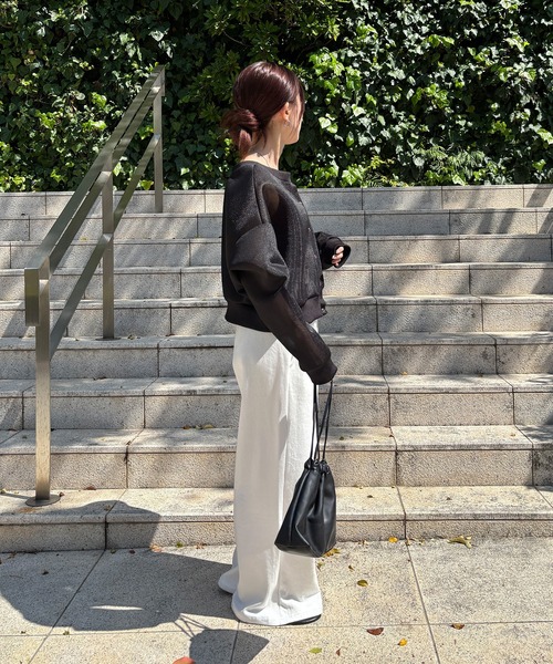 ISOOK（アイスー）の「【ISOOK / アイスー】ドローコードワイドスウェットパンツ / ビッグシルエット ルーズ丈 総ゴム ベルトループ 白 ホワイト グレー 黒 ブラック ZOZOTOWN限定（スウェットパンツ・レディース・ホワイト/ブラック/グレー・FREE）」の15枚目の写真