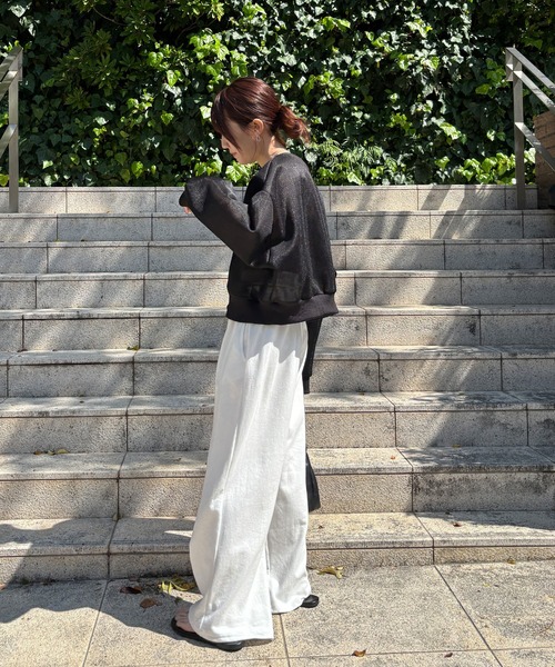 ISOOK（アイスー）の「【ISOOK / アイスー】ドローコードワイドスウェットパンツ / ビッグシルエット ルーズ丈 総ゴム ベルトループ 白 ホワイト グレー 黒 ブラック ZOZOTOWN限定（スウェットパンツ・レディース・ホワイト/ブラック/グレー・FREE）」の17枚目の写真