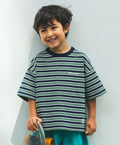BEAMS mini（ビームスミニ）の「ワイド ボーダー Tシャツ 2025SS（90～150cm）（Tシャツ/カットソー・キッズ・ネイビー/グリーン系その他4・100/140/130/120/110/90/150）」の2枚目の写真