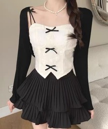 Dormiir（ドルミール）の「【Dormiir】リボン付きフラワー刺繍ビスチェ キャミソール（キャミソール）」