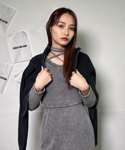 ROGER AND RAW（ロジャーアンドロウ）の「リボンチョーカー風ピグメントロングワンピース（ワンピース・レディース・グレー/ネイビー/ブラック・FREE）」の19枚目の写真