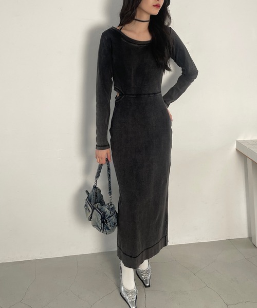 ROGER AND RAW（ロジャーアンドロウ）の「リボンチョーカー風ピグメントロングワンピース（ワンピース・レディース・グレー/ネイビー/ブラック・FREE）」の17枚目の写真