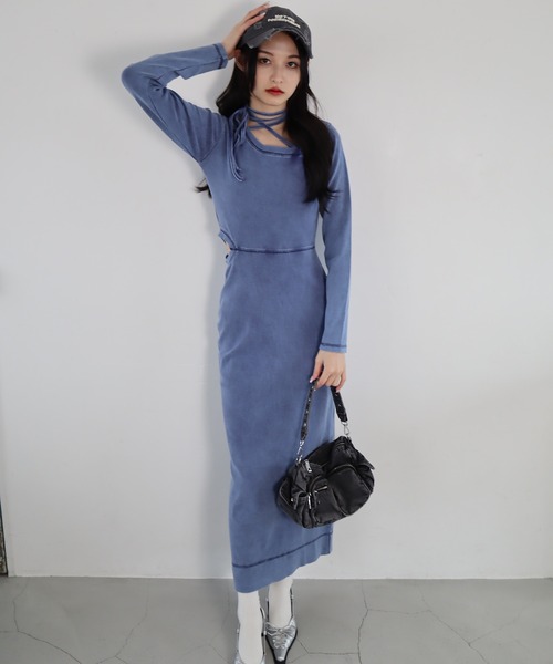 ROGER AND RAW（ロジャーアンドロウ）の「リボンチョーカー風ピグメントロングワンピース（ワンピース・レディース・グレー/ネイビー/ブラック・FREE）」の11枚目の写真