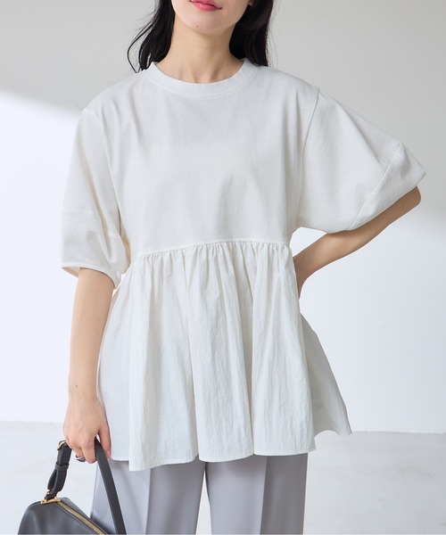 &. NOSTALGIA(アンドドットノスタルジア)の「【ZOZO限定】ランタンスリーブティアードプルオーバー(Tシャツ/カットソー・レディース・オフホワイト/ブラック・M)」の2枚目の写真