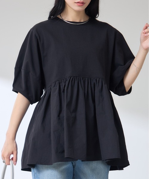 &. NOSTALGIA(アンドドットノスタルジア)の「【ZOZO限定】ランタンスリーブティアードプルオーバー(Tシャツ/カットソー・レディース・オフホワイト/ブラック・M)」の1枚目の写真