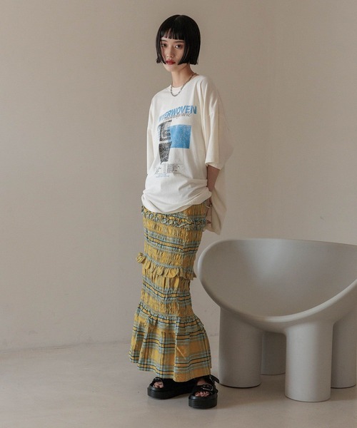 LOWRYS FARM（ローリーズファーム）の「チェックシャーリングスカート 323534（スカート・レディース・イエロー/レッド・FREE）」の4枚目の写真